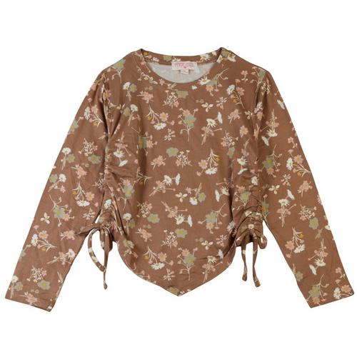 Big Girls Shirt Tail Front Floral Long Sleeve