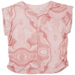 Big Girls Marble Print Side Ruched Short Sleeve Top