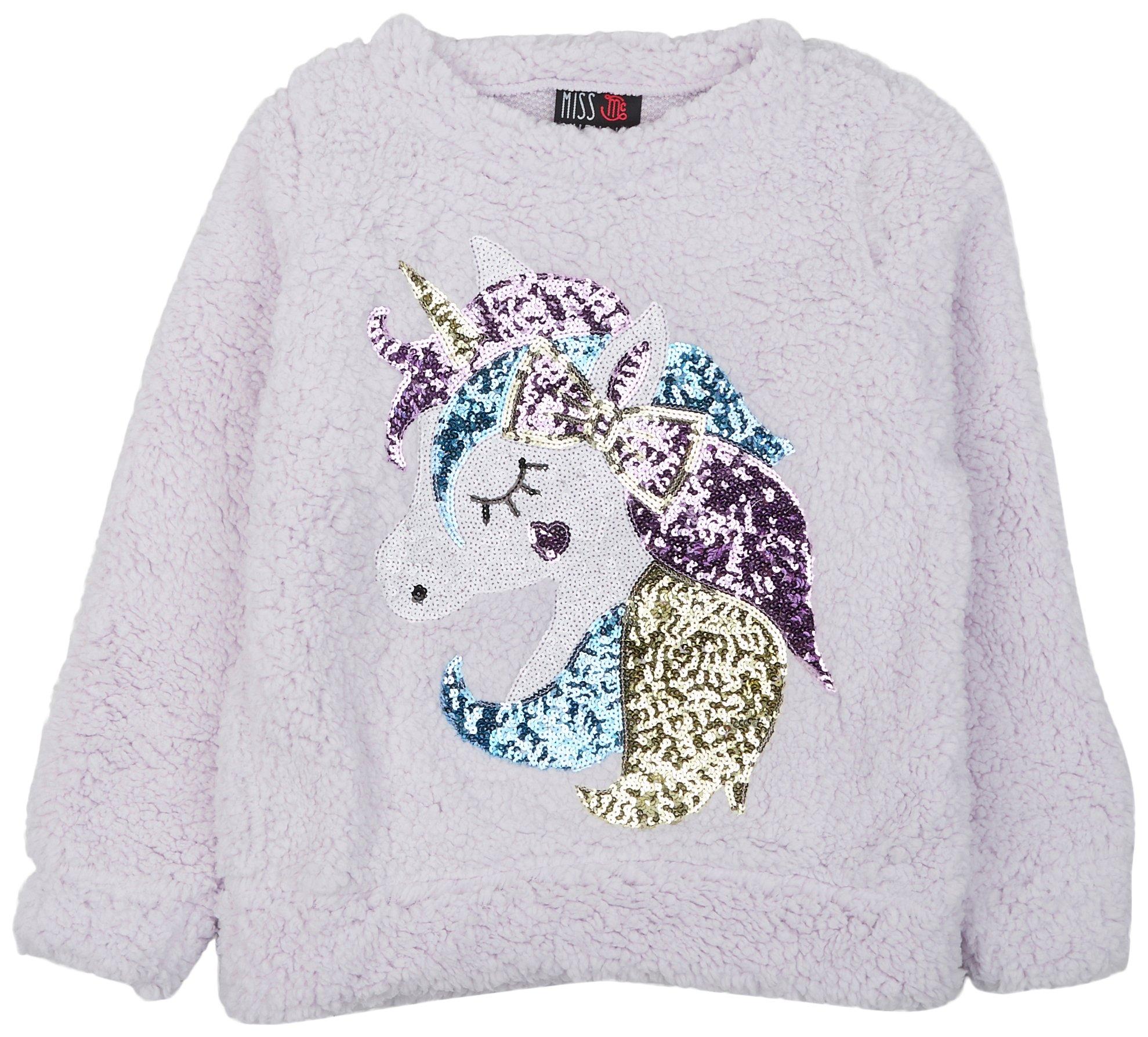 Miss Chievous Big Girls Unicorn Sherpa Long Sleeve Sweater