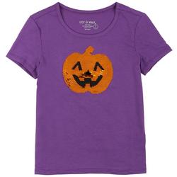 Little Girls Pumpkin Face Short Sleeve T-Shirt