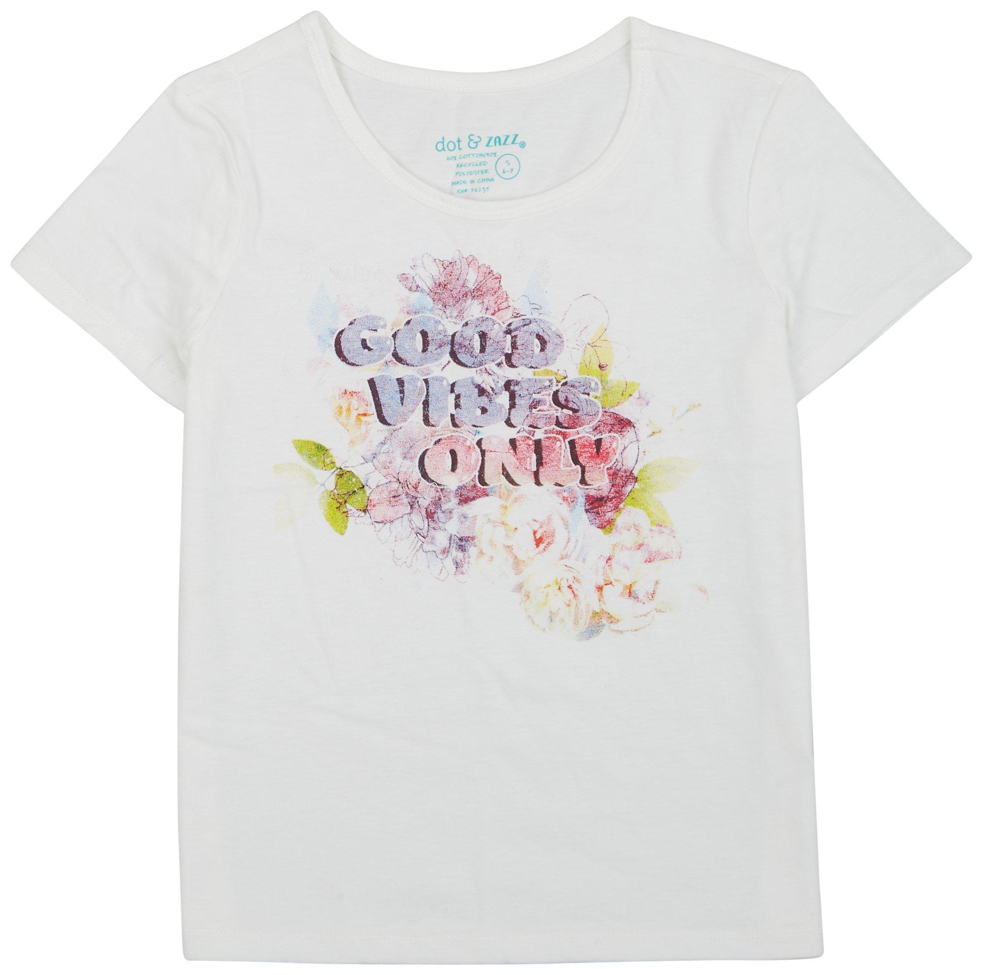 Little Girls Good Vibes Print Short Sleeve Tee