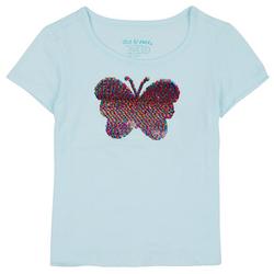 Little Girls Butterfly Sequin Short Sleeve Top