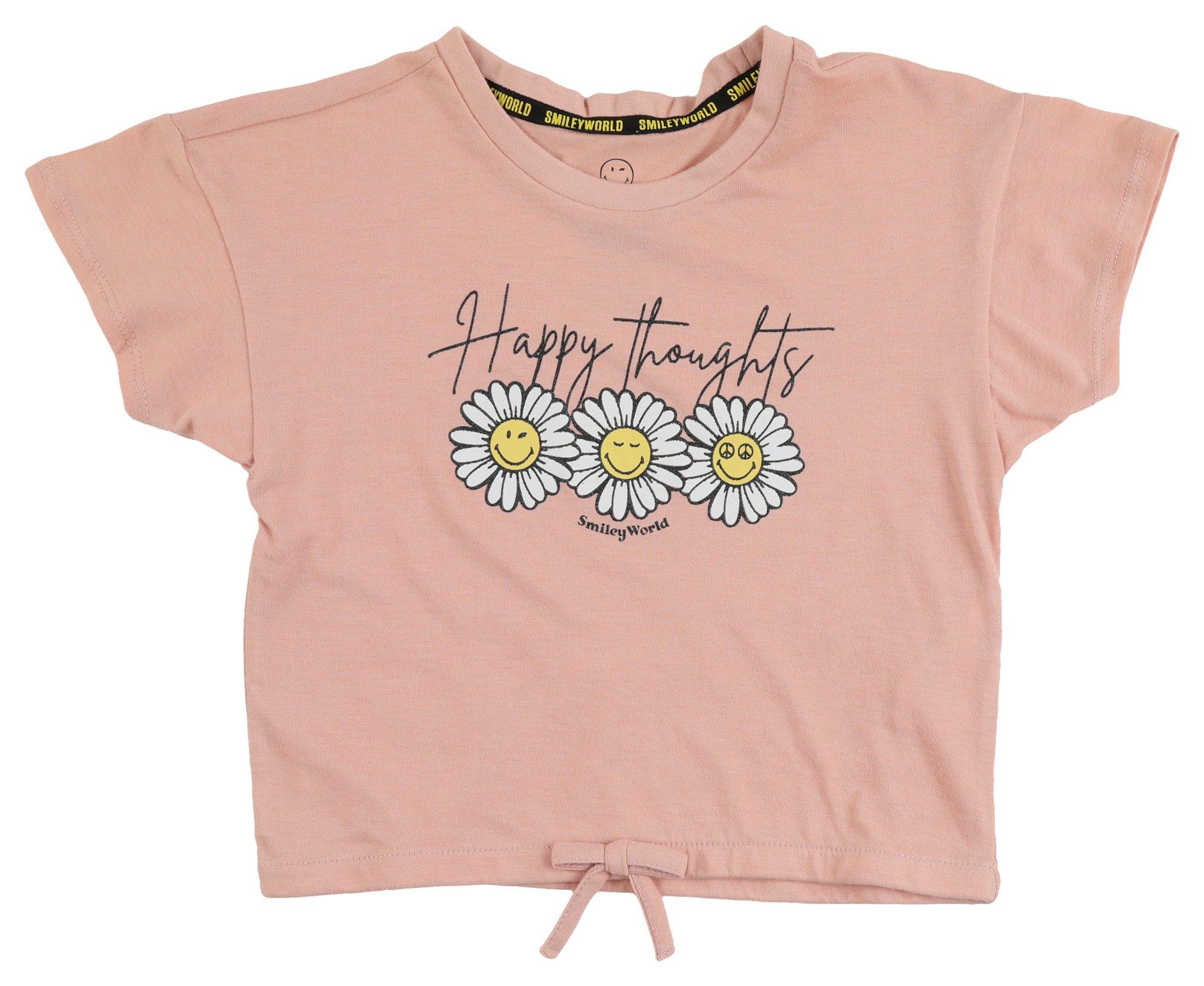 Little Girls Smiley Sun Flowers Screen T-shirt