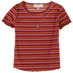 No Comment Big Girls Ruffle Sleeves & Hem  Ribbed Stripe Top