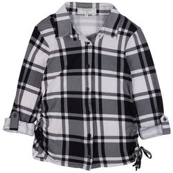 No Comment Big Girls Plaid Side Ruched Long Sleeve Top