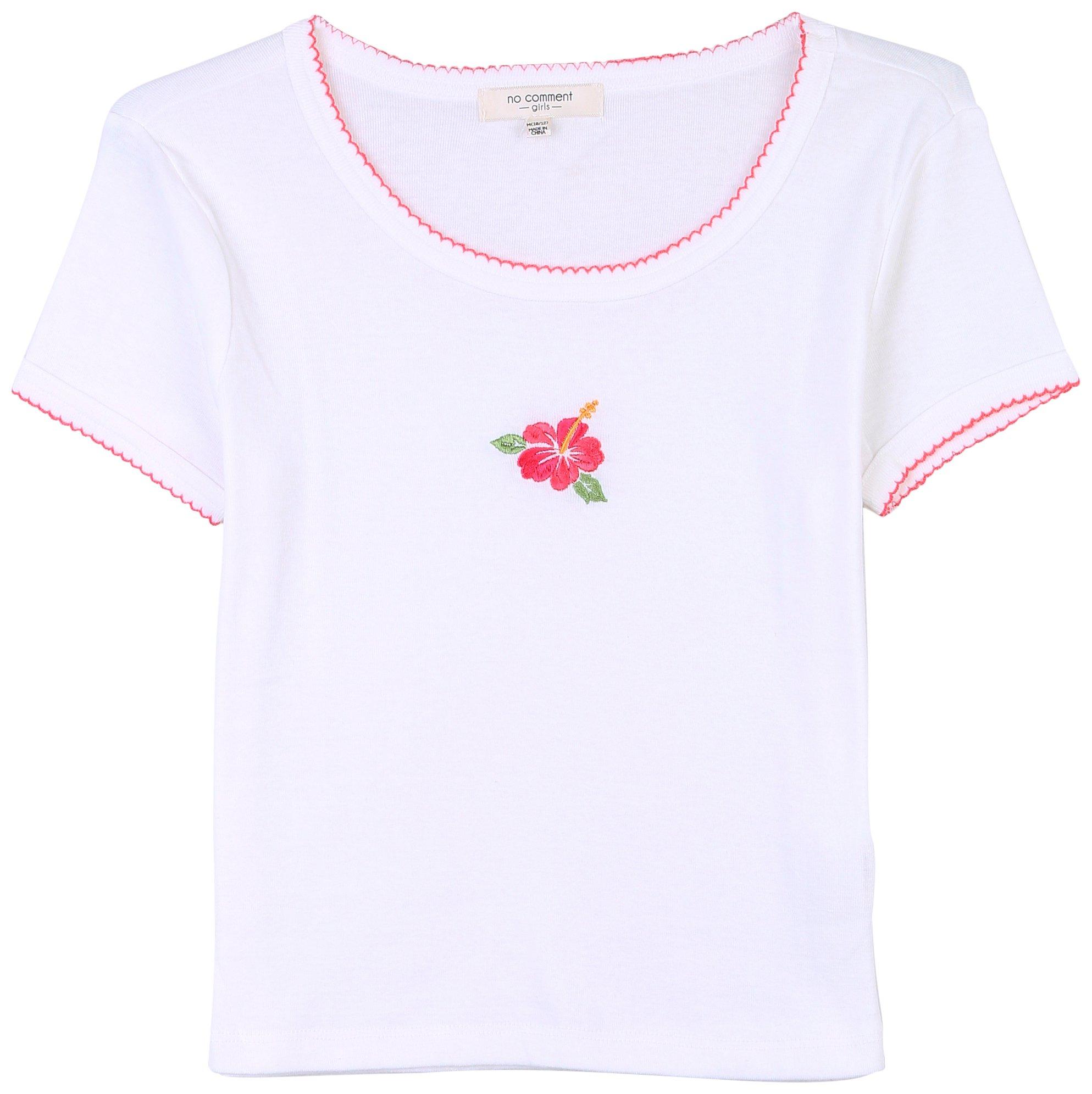 No Comment Big Girls Embroidered Hibiscus Top