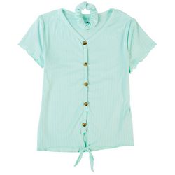 One Step Up Big Girls Solid Ribbed Tie Front Top