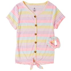 One Step Up Little Girls Striped Tie Front Top