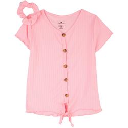 Little Girls Solid Ribbed Tie Front Top