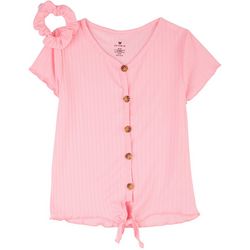 One Step Up Big Girls Solid Ribbed Tie Front Top