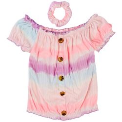 One Step Up Big Girls Tie-Dye Button Ribbed Top