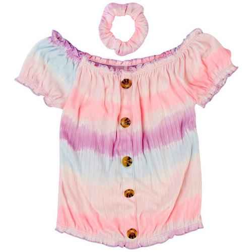 One Step Up Big Girls Tie-Dye Button Ribbed