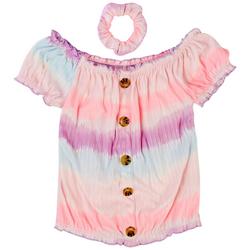 Little Girls Tie-Dye Button Ribbed Top