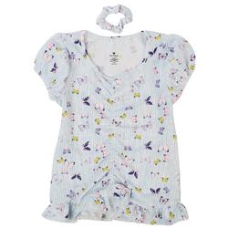Big Girls Front Shirred Butterfly V-Neck Top