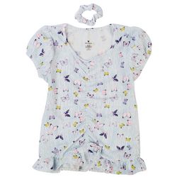 One Step Up Little Girls Front Shirred Butterfly V-Neck Top