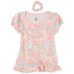 One Step Up Little Girls Front Shirred Tie-Dye V-Neck Top