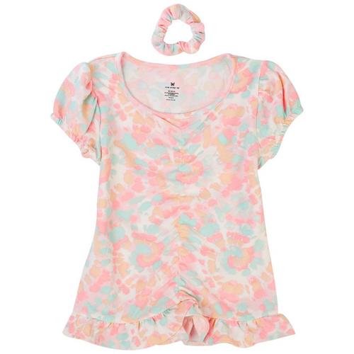 One Step Up Little Girls Front Shirred Tie-Dye