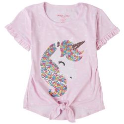 Colette Lilly Big Girls Sequin Unicorn Tie Front Top