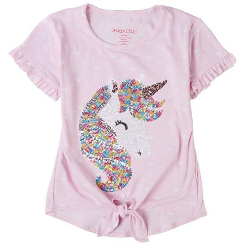 Colette Lilly Big Girls Sequin Unicorn Tie Front