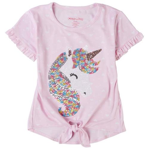 Colette Lilly Little Girls Sequin Unicorn Tie Front