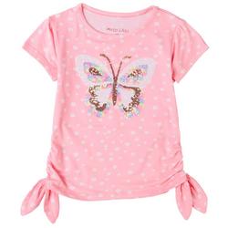 Little Girls Sequin Butterfly Side Ruched Top