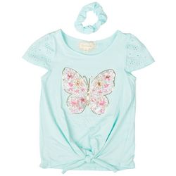 Btween Little Girls Solid Sequin Butterfly Tie Front Top