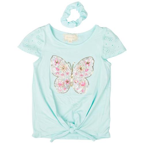 Btween Little Girls Solid Sequin Butterfly Tie Front