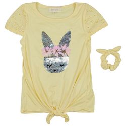 Btween Little Girls Bunny Sequins Eyelet Flutter Sleeve Top
