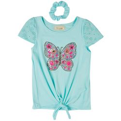 Btween Little Girls Butterfly Sequin Eyelet Sleeve Top