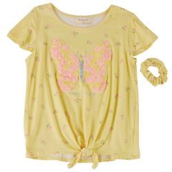 Btween Big Girls Butterfly Embellished Flutter Sleeve Top