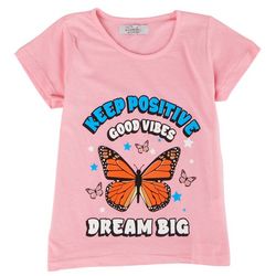 Pinc Little Girls Keep Positive Butterfly Short Sleeve Top