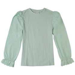 Big Girls Solid Knit Woven Long Sleeve Top
