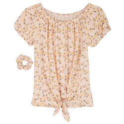 Star Ride Big Girls Floral Print Tie Front Top