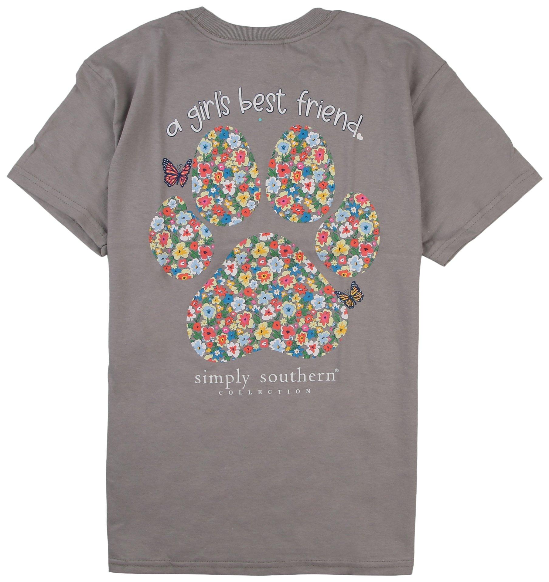 Simply Southern Big Girls Floral Paw Print Short Sleeve Top