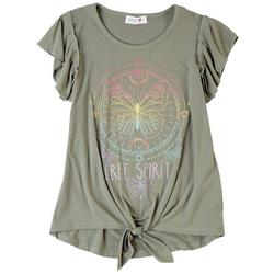 Big Girls Glitter Butterfly Tie Front T-Shirt
