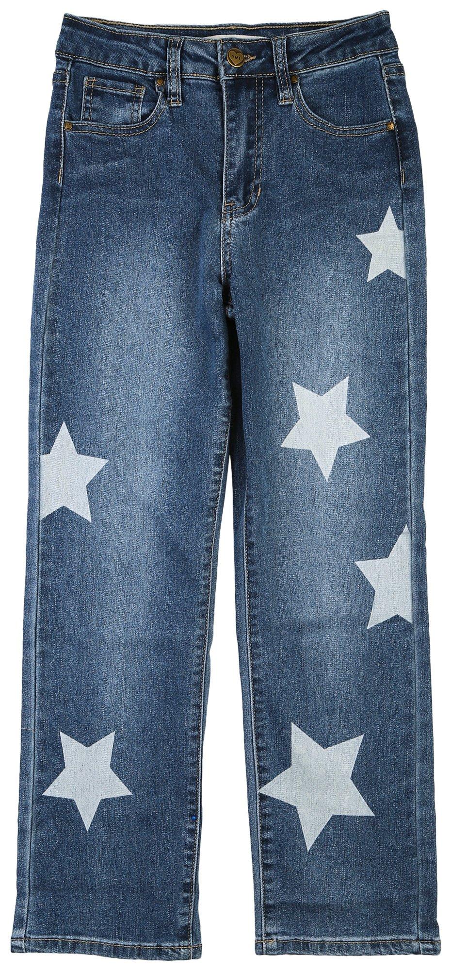 Big Girls Straight Leg Star Print Denim Pants