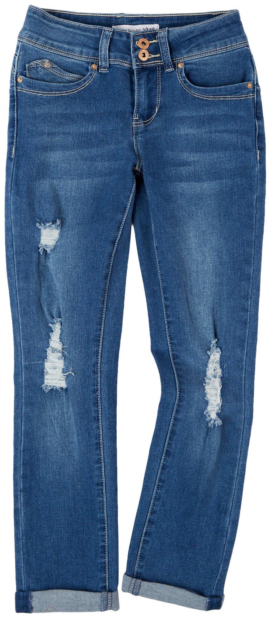 YMI Big Girls WannaBettaFit Destructed Roll Cuff Denim Jeans