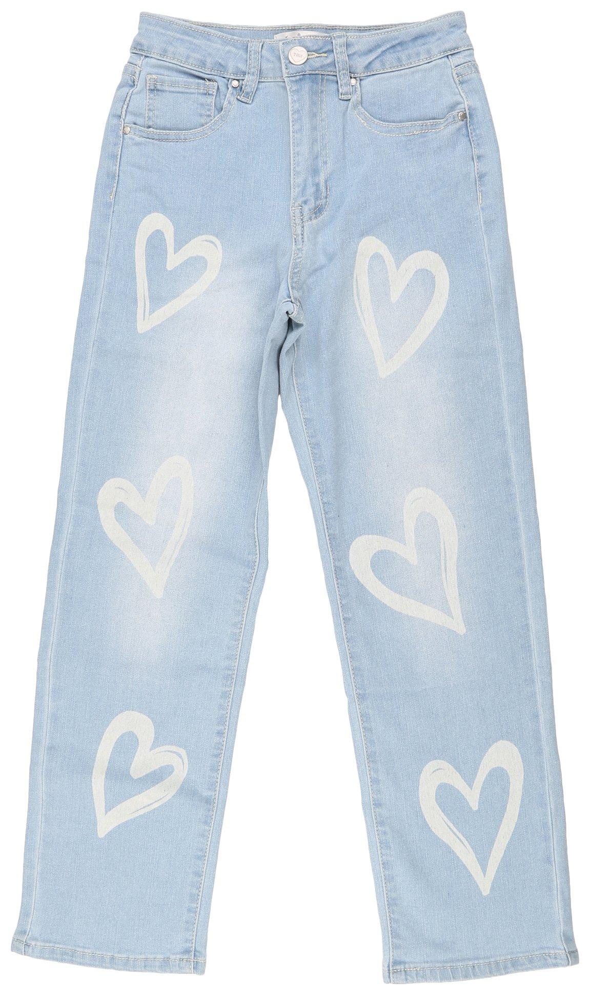 Big Girls Heart Foil Print Denim Pants