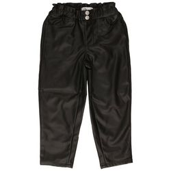 Little Girls Faux Leather Paper Bag Pleated Pants