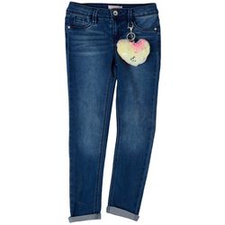 Squeeze Big Girls Denim Jeans & Fur Heart Keychain