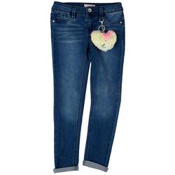 Big Girls Denim Jeans & Fur Heart Keychain