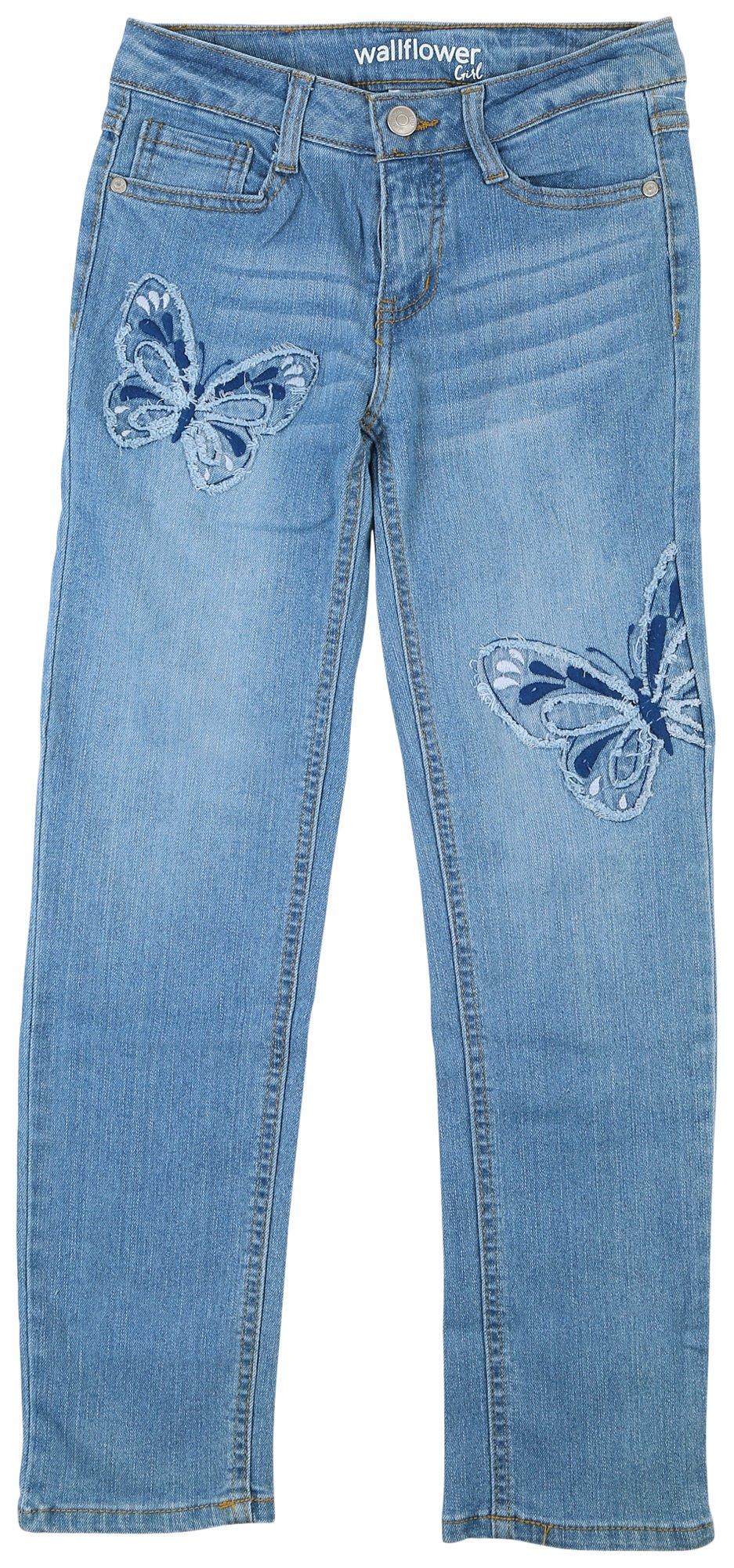 Wallflower Big Girls Butterfly Straight Fit Denim Pants
