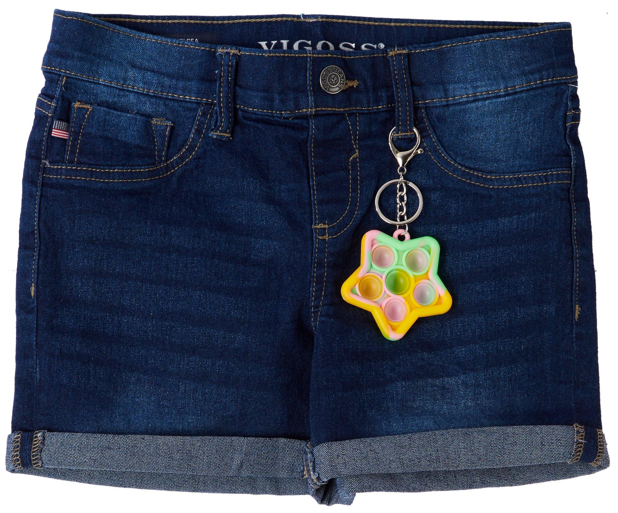 Vigoss Big Girls Denim Shorts & Star Bubble Pop Keychain