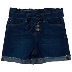 Vigoss Big Girls Belted Denim Dark Paperbag Shorts