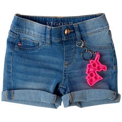 Vigoss Little Girls Denim Shorts & Unicorn Bubble Keychain