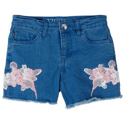 Vigoss Big Girls Floral Embroidered Distressed Denim Shorts