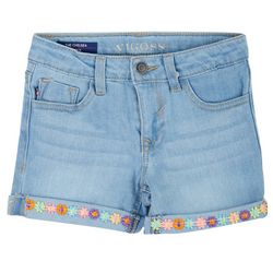 Vigoss Little Girls Floral Embroidered Hem Denim Shorts