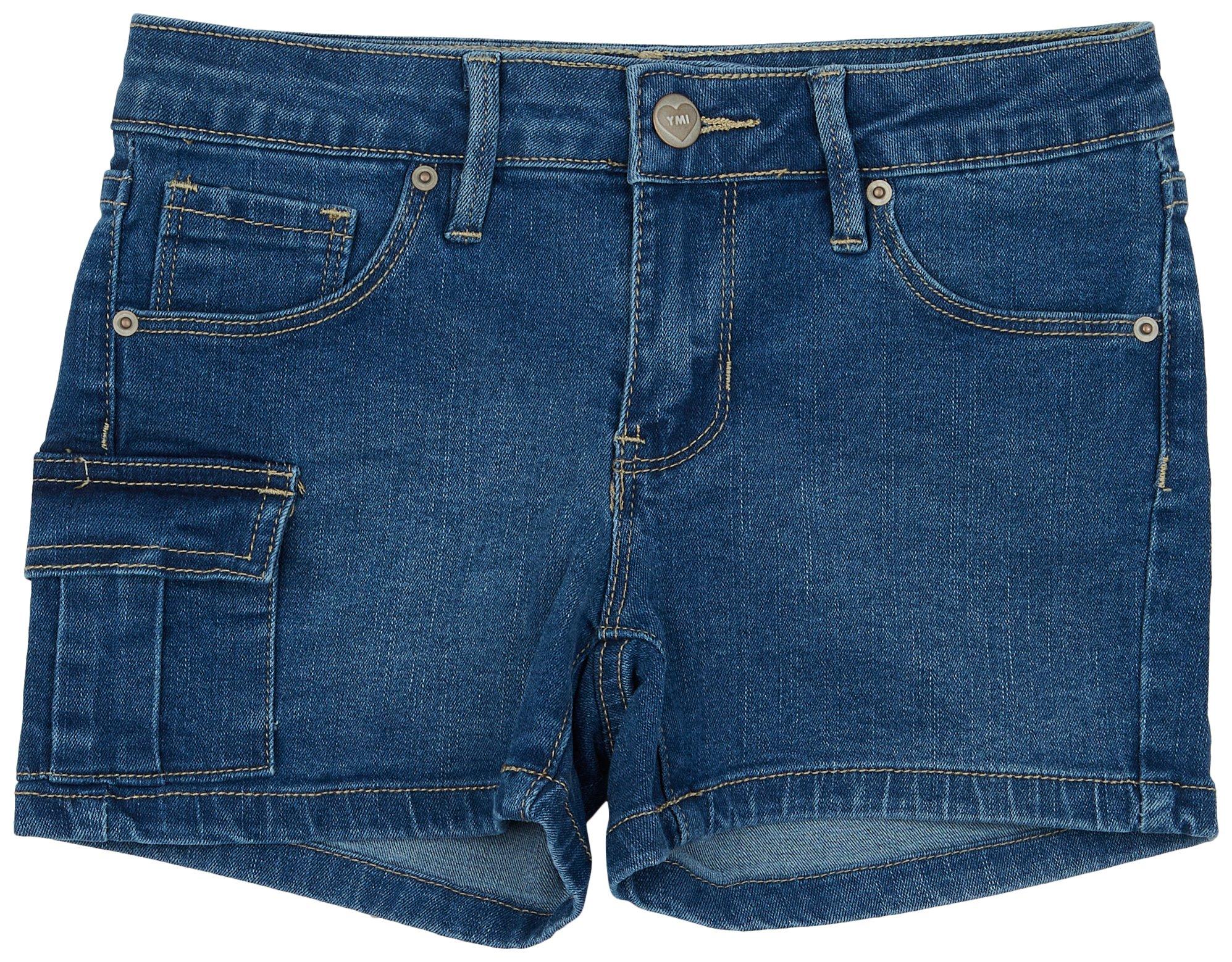 Big Girls Basic 6 Pocket One Side Cargo Pocket Denim Shorts