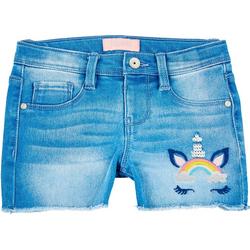 Little Girls Unicorn Fray Hem Denim Shorts