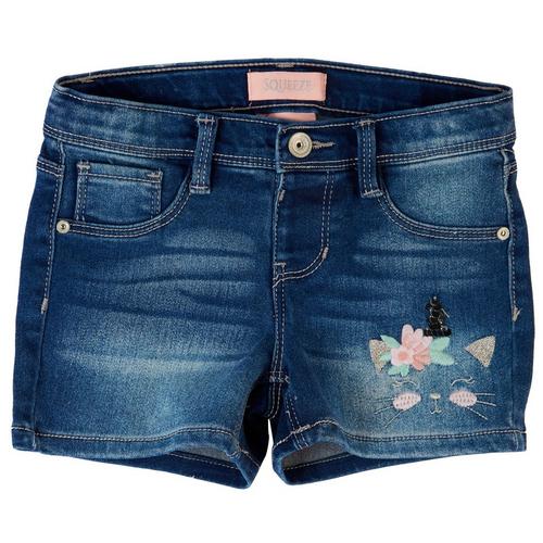 Squeeze Little Girls Flower Crown Caticorn Denim Shorts